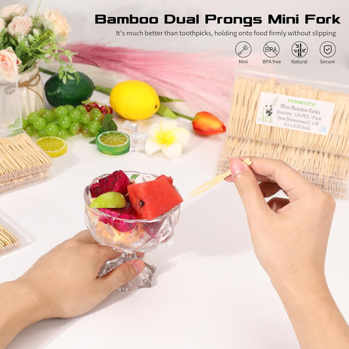 Mini Appetizer Forks, Disposable Fancy Toothpicks for Appetizers, 150 PCS Small Bamboo Wooden Cocktail Picks Forks 3.5
