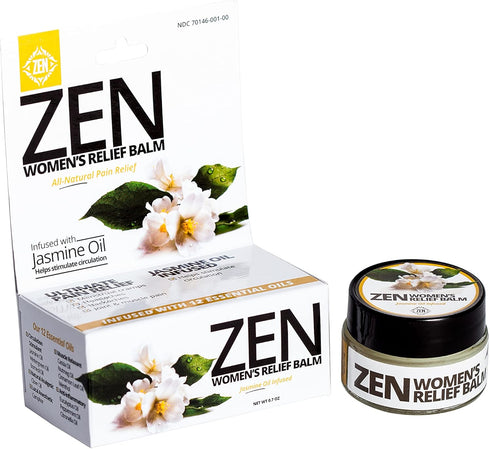 Zen Women's Relief Balm - All-Natural Pain Reliever with Jasmine Oil & 11 Essential Oils for Cramps, Backaches & Pain
