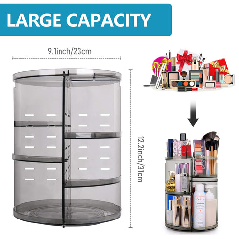 sanipoe 360 Rotating Makeup Organizer, Spinning Skincare Display Case with Brush Holder for Vanity Countertop
