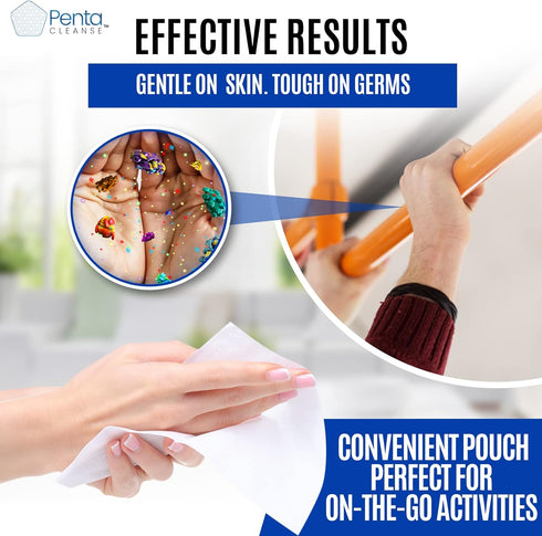 PentaCleanse 75% Package, 6 8 Inch (15.2 20.3 cm), 4 Pack (240 Advanced Alcohol Hand Wipes - Sanitizing, Cleaning, FDA