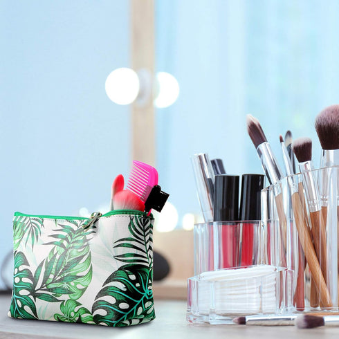 Weewooday 4 Pieces Cosmetic Makeup Bag, Tropical Summer Portable Pouch with Zipper for Women