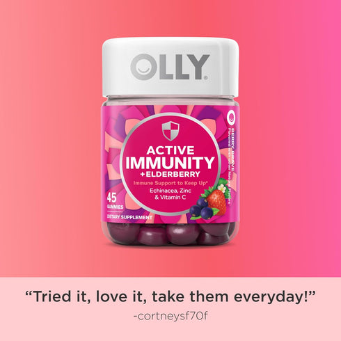 Immunity Gummy, Immune 15 45 Count OLLY Active Support Supplement,* Elderberry, Zinc, Vitamin C, Berry Flavored, Day