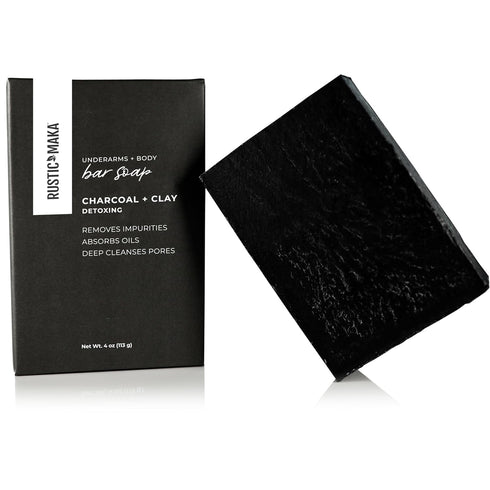 Rustic Maka Deep Cleansing Charcoal & Clay Soap Bar, Activated Charcoal Face & Body Soap for Acne-Prone Skin