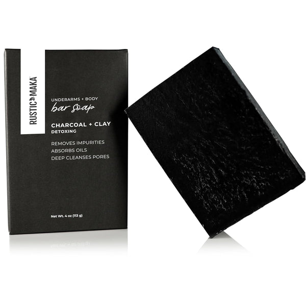 Rustic Maka Deep Cleansing Charcoal & Clay Soap Bar, Activated Charcoal Face & Body Soap for Acne-Prone Skin
