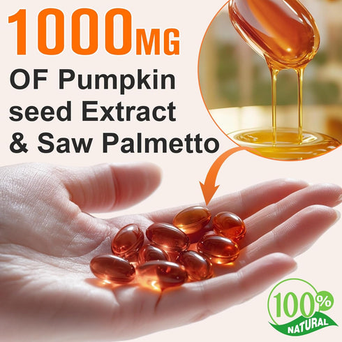 Mcukv 1000mg 300Pcs Pumpkin Seed Oil with Saw Palmetto, per Serving, Cold Pressed Pumpkin Seed Oil Capsules for Hair