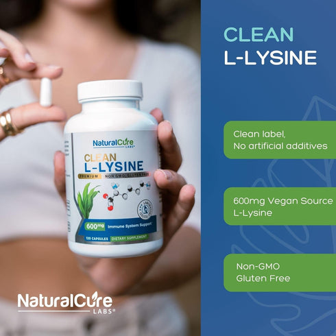 Clean L-Lysine 600mg, 120 Capsules | Vegan, Non-GMO, Gluten Free
