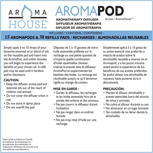 Aromapod Natural Airflow Personal Essential Oil Diffuser with 15 Aromapods & 30 Unscented Refill Pads for Home, Office,