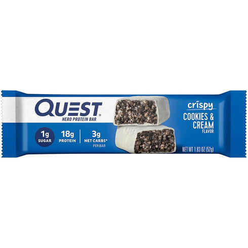 Quest Nutrition Crispy Cookies & Cream Hero Protein Bar, 18g Protein, 1g Sugar, 3g Net Carb, Keto Friendly, 12 Count