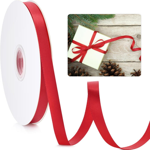 WUINOID 3/8" Red Ribbon, 50 Yards Ribbon for Gift Wrapping, Satin Fabric Ribbons