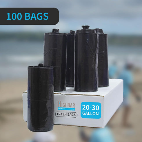 Heavy Duty Black Trash Bag, 20-30 Gallon, Unscented, 1.5 Mil, Coreless Rolls, 29 x 36, 100 Ct for Kitchen & Bathroom