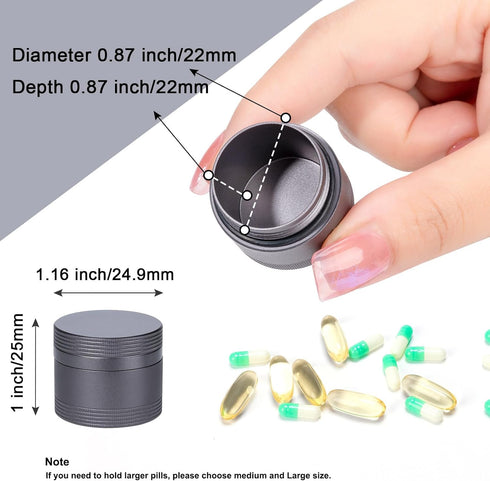 Small Pill Case, Metal Waterproof Pill Box, Round Aluminum Alloy Storage Organizer for Vitamins (Gray)