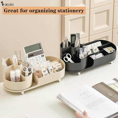 Large Spinning Makeup Organizer for Vanity, Rotating Cosmetic Storage with Brush Holder, Countertop Makeup Display