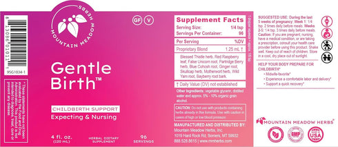 Mountain Meadow Herbs Gentle Birth - Fast Acting Liquid Herbal Extract for Birth Prep/Labor Support, 4oz