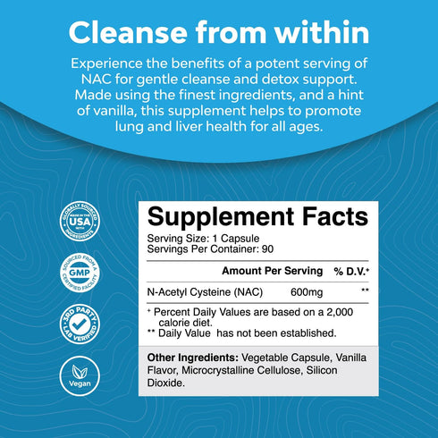 Natures Craft NAC Supplement N-Acetyl Cysteine 600mg | High Absorption Capsules | Liver Cleanse & Detox Support