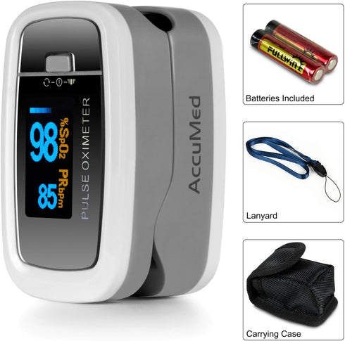 AccuMed CMS-50D1 Fingertip Pulse Oximeter, Blood Oxygen Sensor SpO2, Portable with LED Display