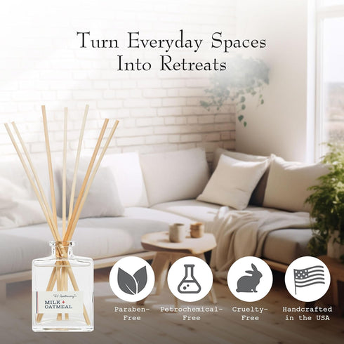 Sets 8 oz U.S. Apothecary Milk & Oatmeal Scented Diffuser Kit, Creamy-Sweet Scent with Oatmeal Extract, Diffuser