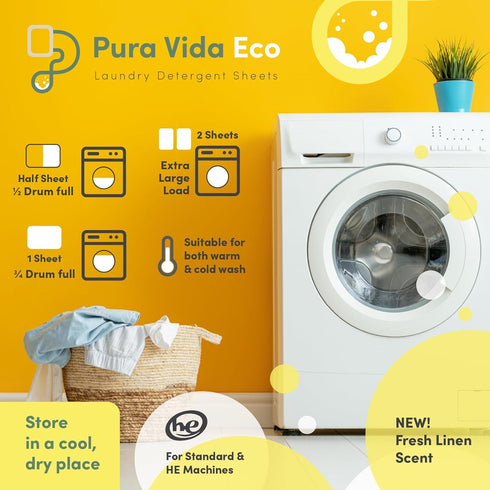 Laundry Detergent Sheets - 36 Sheets (up to 72 Loads), Fresh Linen Scent, Eco-Friendly