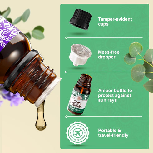 Set (Pack 4 0.5 Oz) GuruNanda Essential Oils of x Fl - Pure, Natural Frankincense, Lavender, Eucalyptus & Orange