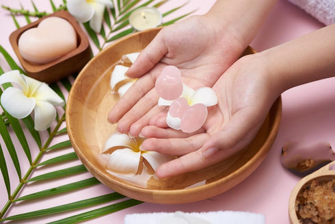 QYLHH 2 Set Pcs Rose Quartz Jade Mushroom Hot Massage Stones Warm Rocks Kit for Facial SPA Pink