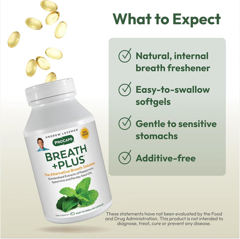 Andrew Lessman Breath Plus 60 Softgels – Natural Breath Freshener with Peppermint & Spearmint, Easy to Swallow