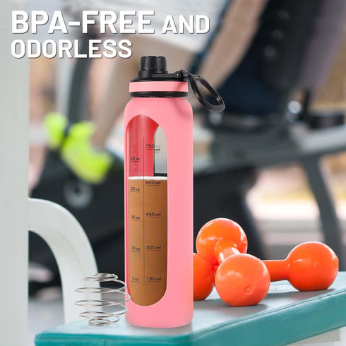 Glass Shaker Bottle, 34oz/1L BPA-Free Blender with 304SS Ball and Cleaning Brush for Protein Mixes