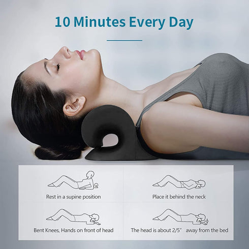RESTCLOUD Neck and Shoulder Relaxer, Cervical Traction Device for TMJ Pain Relief, Chiropractic Pillow, Black