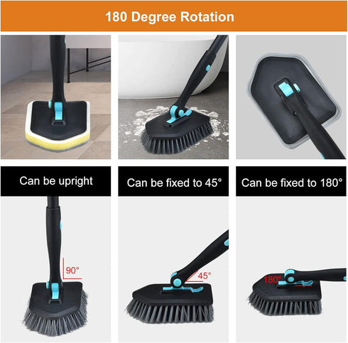 Shower Cleaning Brush with Long Handle, 3 in 1 Tub and Tile Scrubber Brush, 50.4'' Extendable for Bathroom Cleaning