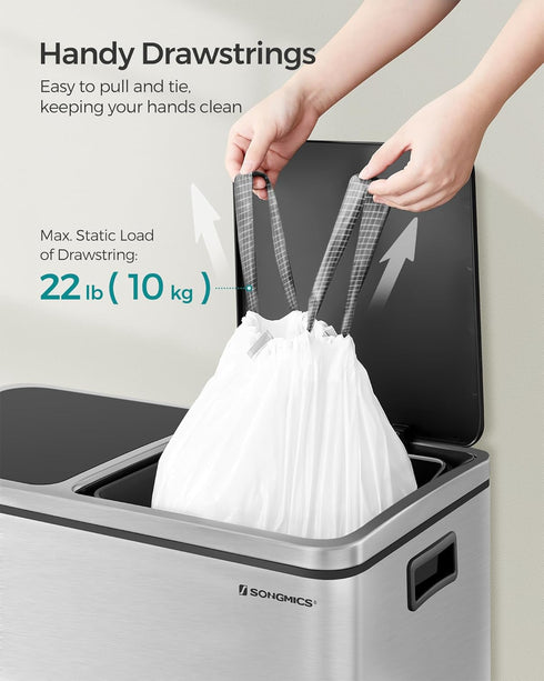 SONGMICS Trash Bags for 8-Gallon (30L) Trash Cans, 45 Count Drawstring Kitchen Garbage Bags, Liner Code 30A