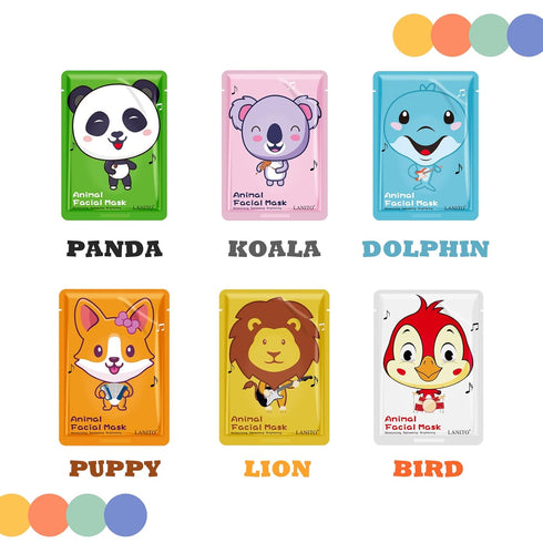 Animal Spa Masks | Character Sheet Masks | Kids Facial Mask | Spa Day Party | Girls Night | 6 Pieces for All Skin Types