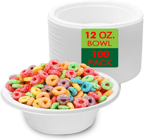 White Plastic Soup Bowls - Disposable Dinnerware Plates, Microwavable for Hot, Cold, Dessert, Salad, Cereal, Snack Use,