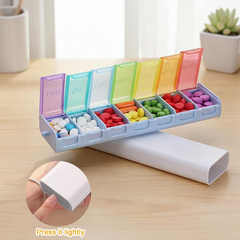 Qinpufu 7-Day Daily Pill Organizer, Weekly Travel Medicine Box Case with Flip-Top Lids, BPA-Free Pill Box for Vitamins