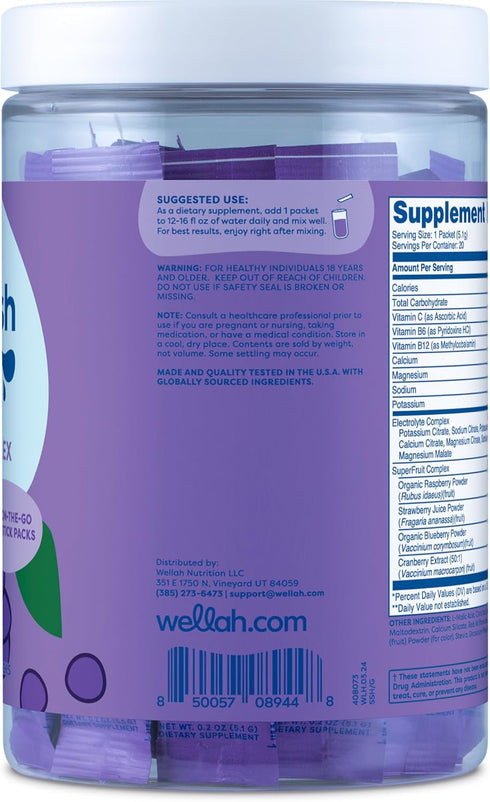 Splish Splash Hydration (Grape Flavor) - 20 Stick Packs Electrolyte Drink Mix with Superfruit Complex