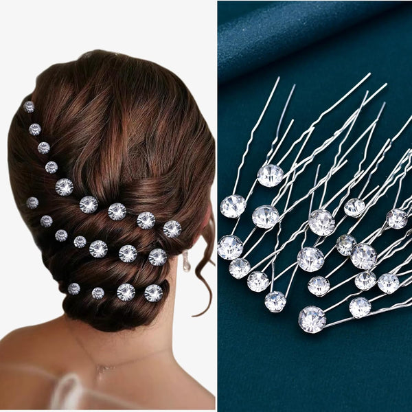 JHOO Bridal Hair Accessory - 20PCS Rhinestone Hair Pins Wedding Jewelry for Bridal (Silver)