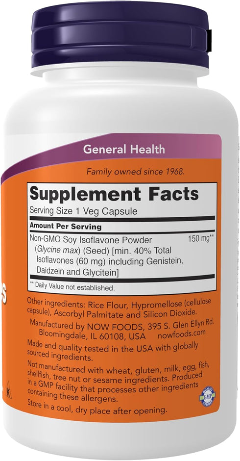 NOW Supplements, Soy Isoflavones, 60 mg (Plant Compounds Particularly Concentrated in Soybeans, like Genistein, Daidzein and Glycitein), 120 Veg Capsules