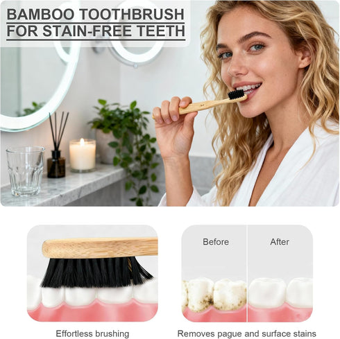 YD WINGTAI 12pack Bamboo Toothbrush Biodegradable WoodenToothbrushes Natural Travel Size Organic Charcoal Tooth Brush