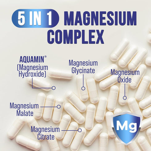 Magnesium Complex Supplement 500mg | 60 Capsules | High Absorption Chelated Magnesium with Glycinate, Oxide, Malate,