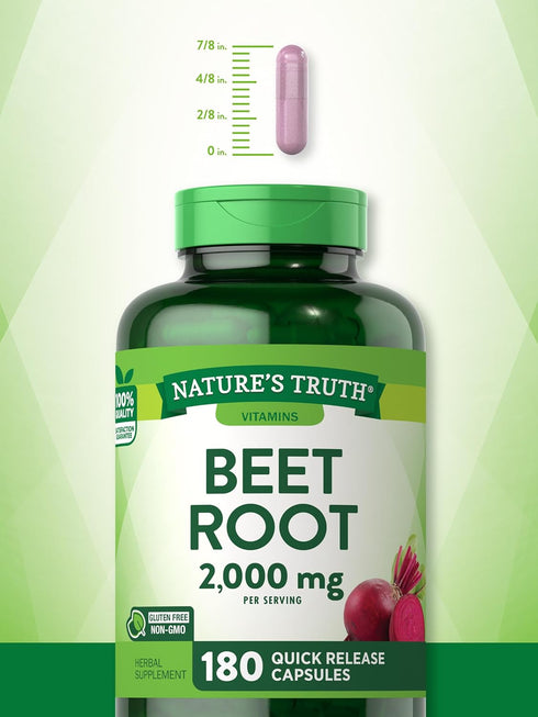 Nature's Truth Beet Root Capsules, 2,000mg, 180 Count, Non-GMO and Gluten Free Dietary Supplement