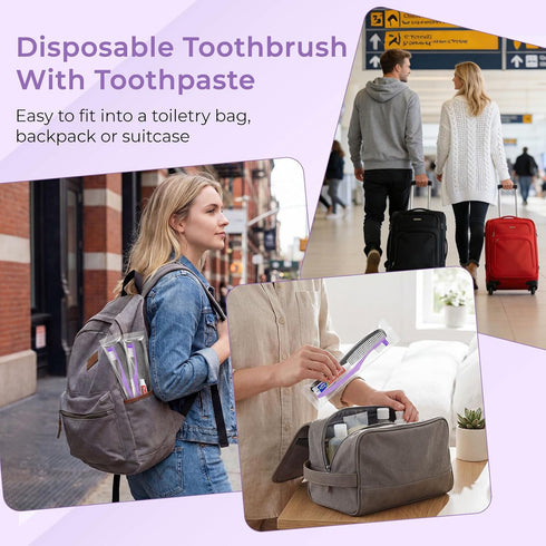 HOIQIRY Pack 100,Purple Disposable Toothbrushes with Toothpaste and Comb - of Soft Bristle Individually Wrapped Single