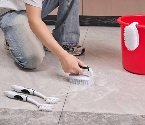 Set, 4 Pack 2 2 Commercial Scrub Brush Deep Cleaning Brush Kit - Scrub Brush, Tile & Grout Brush with Built-in Scraper