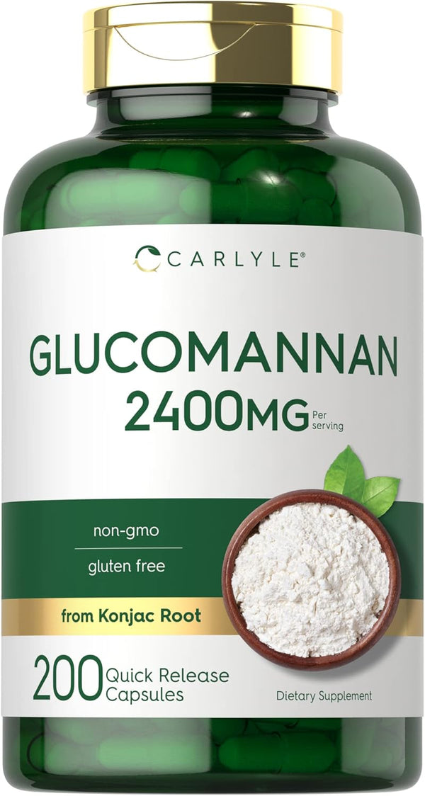Carlyle Glucomannan Capsules, 200 Count, Non-GMO & Gluten Free Soluble Fiber Supplement