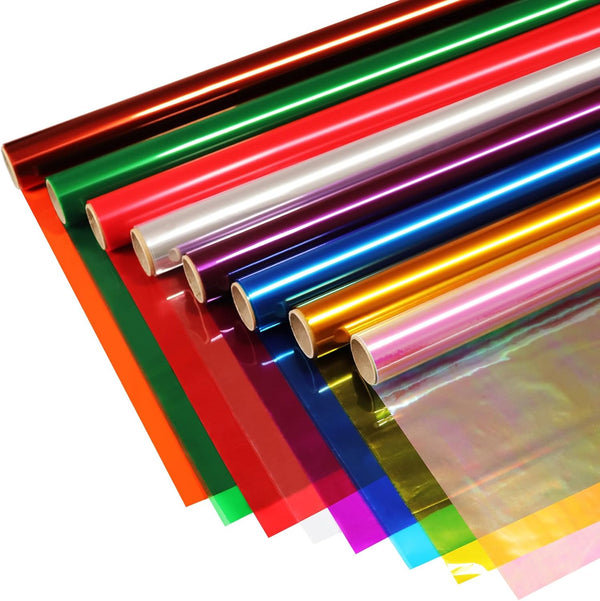 SYOGUA 8 Rolls Colored Cellophane Wrap, Extra Wide (34 in x 10 ft) Transparent Color Cellophane Paper for Gift Wrapping