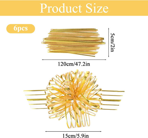 Macuezu 6 6 Inches PCS Gold Pull Bows, Gold Bow for Gift Wrapping, Reusable Organza Glitter Bows for Valentine's Day