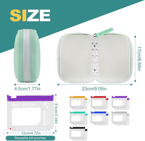 Set Water-Proof Pill Pouch Large Pill Organizer, Pill Loose-Leaf Storage with Color-Coded Medicine Pouches,BPA Free