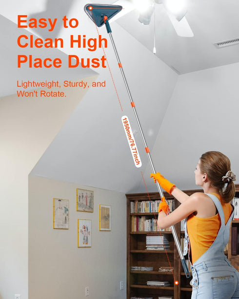 Wall Cleaner with Long Handle: 360° Rotatable Mop for Walls, Dust, Ceiling Fans, and Baseboards