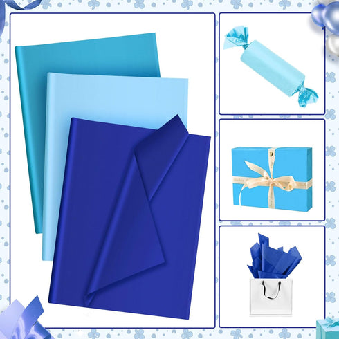 30 Sheets Blue Tissue Paper for Gift Bags Decoration, 14 x 20 Inch Bulk for Weddings Birthday DIY Crafts
