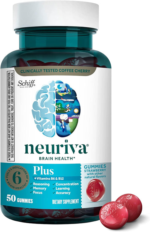 NEURIVA Plus Brain Supplement - Memory, Focus & Cognitive Function with B6, B12 & Nootropics - 50ct