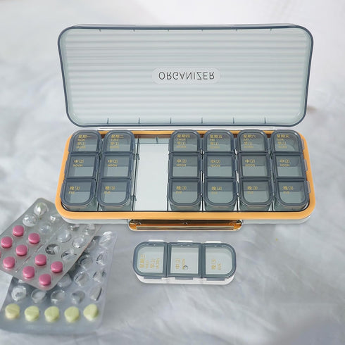 Portable Weekly Pill Organizer Medicine Case Transparent Blue Detachable Travel Pill Box for Daily Medication Storage
