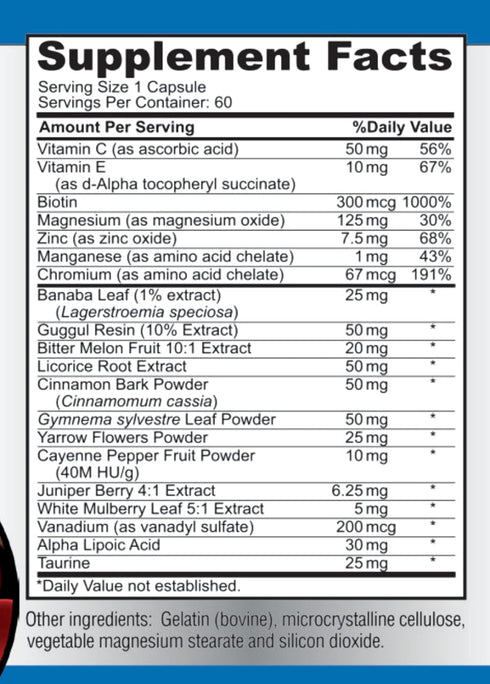 Sugar Support Supplement, 60 Capsules, with Cinnamon, Chromium, Mulberry, Alpha Lipoic Acid, 20 Herbs & Vitamins