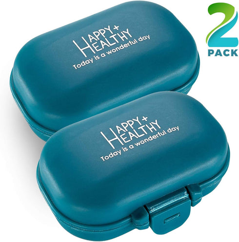Daily Pill Organizer - (Pack of 2) Small AM PM Pill Organizer, Cute 4 Compartment Case Box