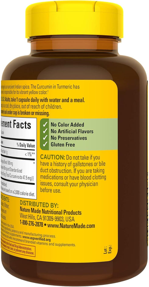 Nature Made Turmeric Curcumin 500 mg - 120 Capsules, Herbal Supplement for Antioxidant Support